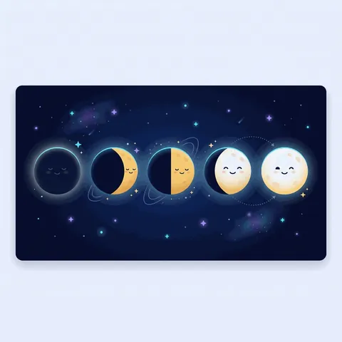 The Moon's phases in a row, from new moon to full moon.