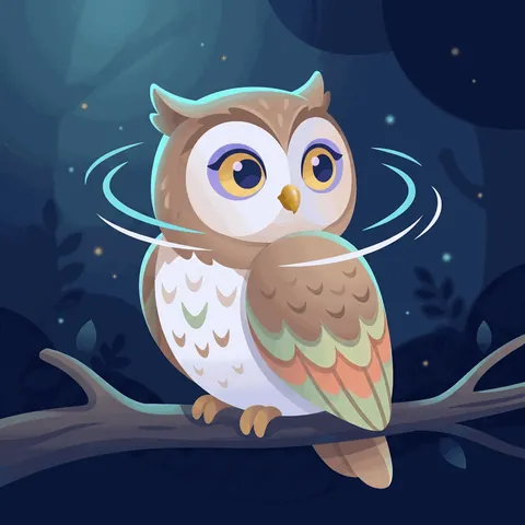 An owl turning its head far round on a branch.