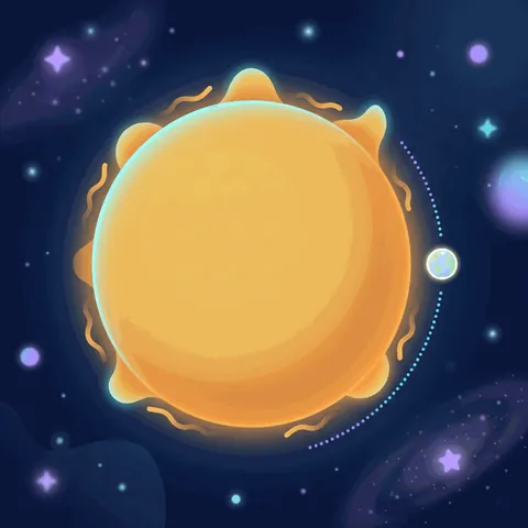 The big Sun with a tiny Earth beside it.