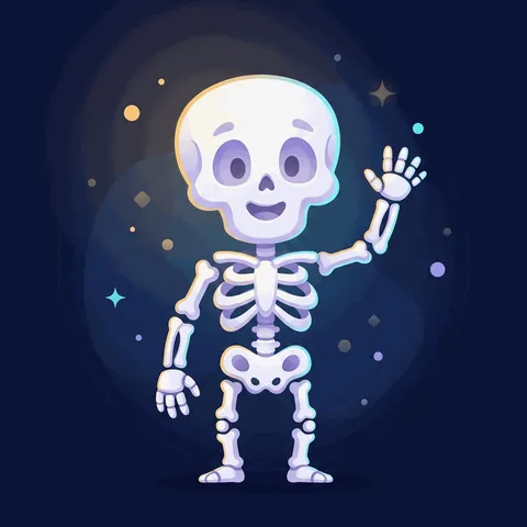 A friendly skeleton waving hello.