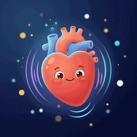 A smiling red heart with soft beats around it.