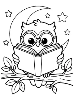 Colouring page preview: Hece reads by moonlight