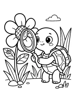 Colouring page preview: Tosbi explores a flower
