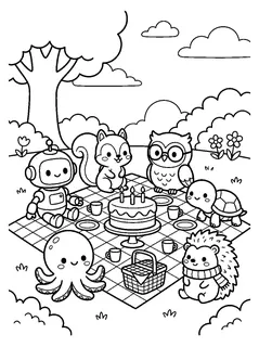 Colouring page preview: Picnic with friends