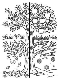 Colouring page preview: The four-season tree