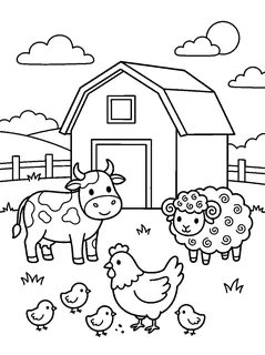 Colouring page preview: On the farm
