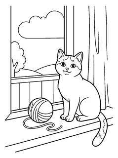 Colouring page preview: Cat by the window