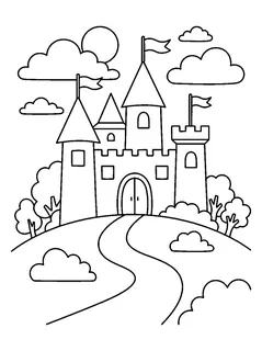 Colouring page preview: Castle on the hill